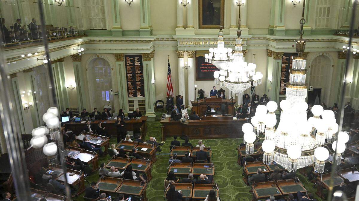 Gov. Gavin Newsom gives his final State of the State address as governor at the California Capitol in Sacramento on Thursday, Jan. 8, 2026. Newsom has generally expressed opposition to new revenue raising proposals as the Leigslature confronts a budget deficit.