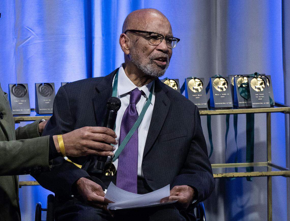 Thelton E. Henderson, retired federal judge and civil rights leader speaks after being inducted into the California Hall of Fame on Tuesday, Feb. 6, 2024, at the California Museum in Sacramento.
