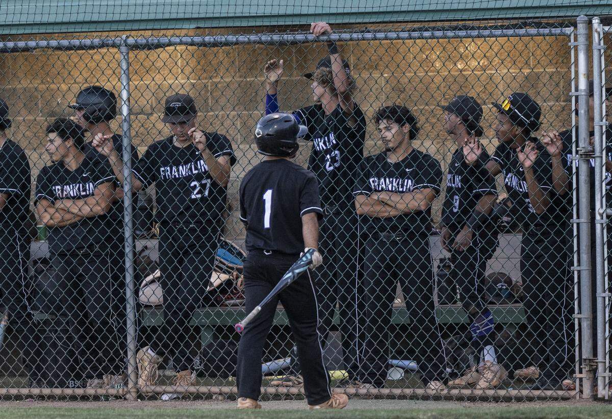 Franklin High School players react to their 2-0 loss against the St. Mary’s Rams in the CIF Sac-Joaquin Section Division I baseball championship Friday at Sacramento City College.