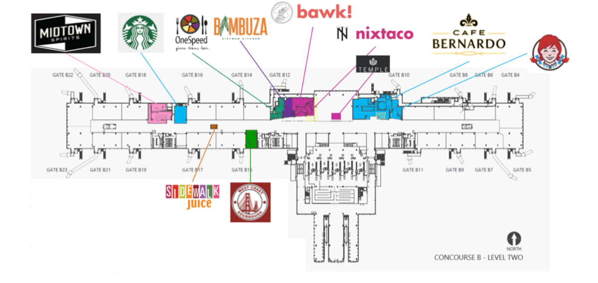 BAWK!, Temple Coffee and Cafe Bernardo are some of the eateries joining terminal B at the Sacramento International Airport.