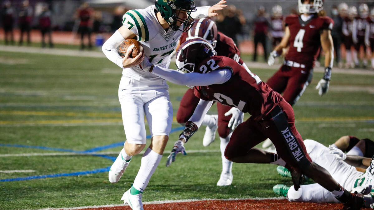Monterey Trail quarterback Frank Arcuri (scored two touchdowns in the 34-7 win over Woodcreek on Friday night.