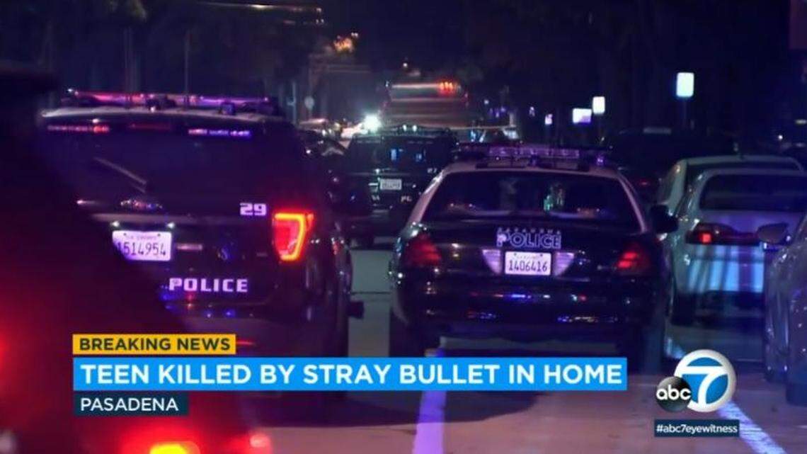 A stray bullet hit and killed a 13-year-old boy playing video games Saturday evening in his bedroom in Pasadena, California, police said.