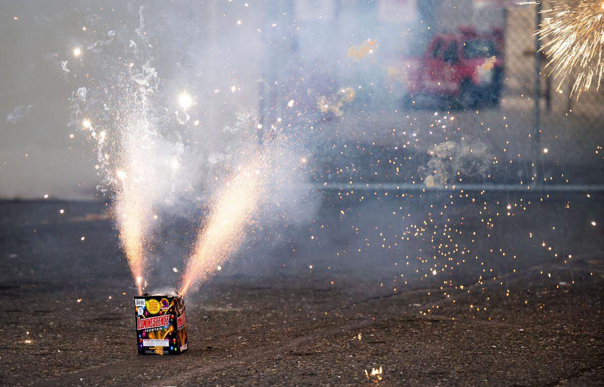 The Luminescence fireworks fountain is lit Wednesday, June 28, 2023, near Sacramento Fire Department Station 4.
