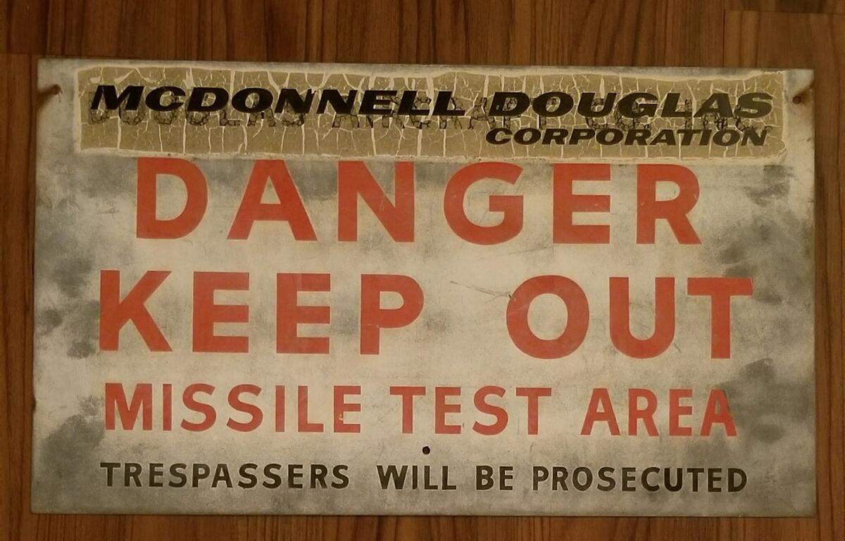 Warning sign at Complex Beta-Sacramento, known as SACTO, where the Saturn V rocket stage was tested.