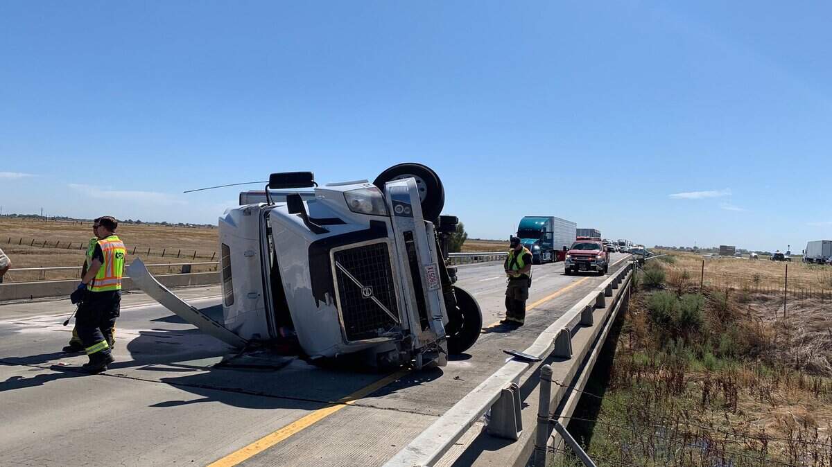 An overturned big rig is blocking all northbound lanes of I-5 Wednesday south of Hood Franklin Road.