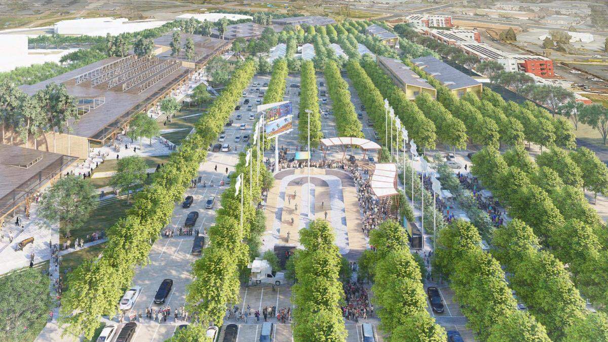 A rendering shows an aerial view of a planned “agri-hood” that would make up part of the Placer County Government Center development in North Auburn. Placer County officials shared an update on the plan last week.