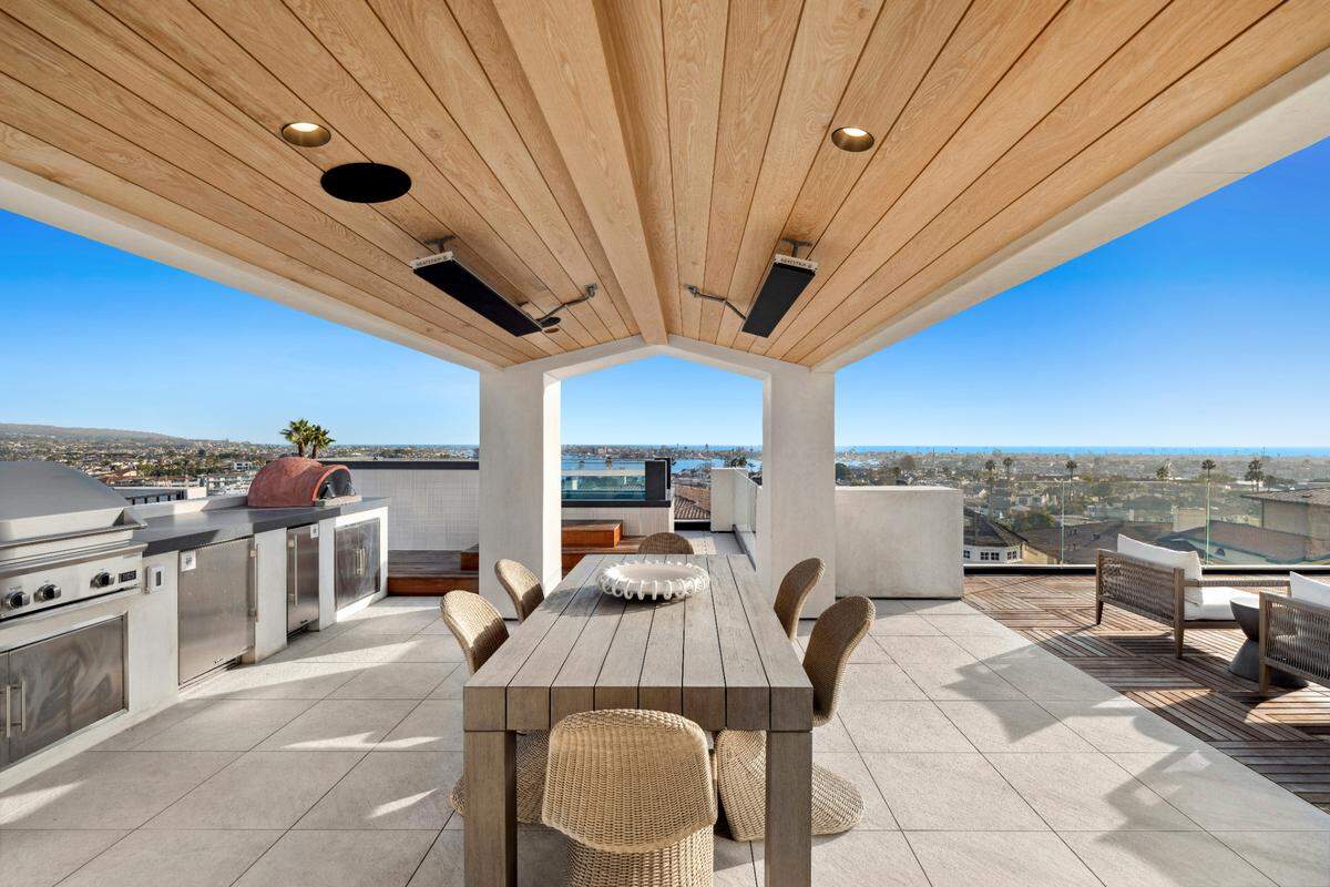 The home has ocean and harbor views in Newport Beach, California.