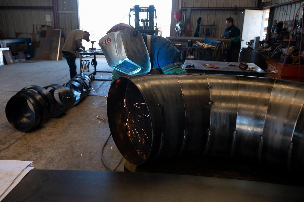Workers at C&C Engineering manufacture equipment for the farming industry in Williams on Wednesday, May 4, 2022. General Manager Cesar Gutierrez said he is waiting to feel the effects of the drought on local farmers.
