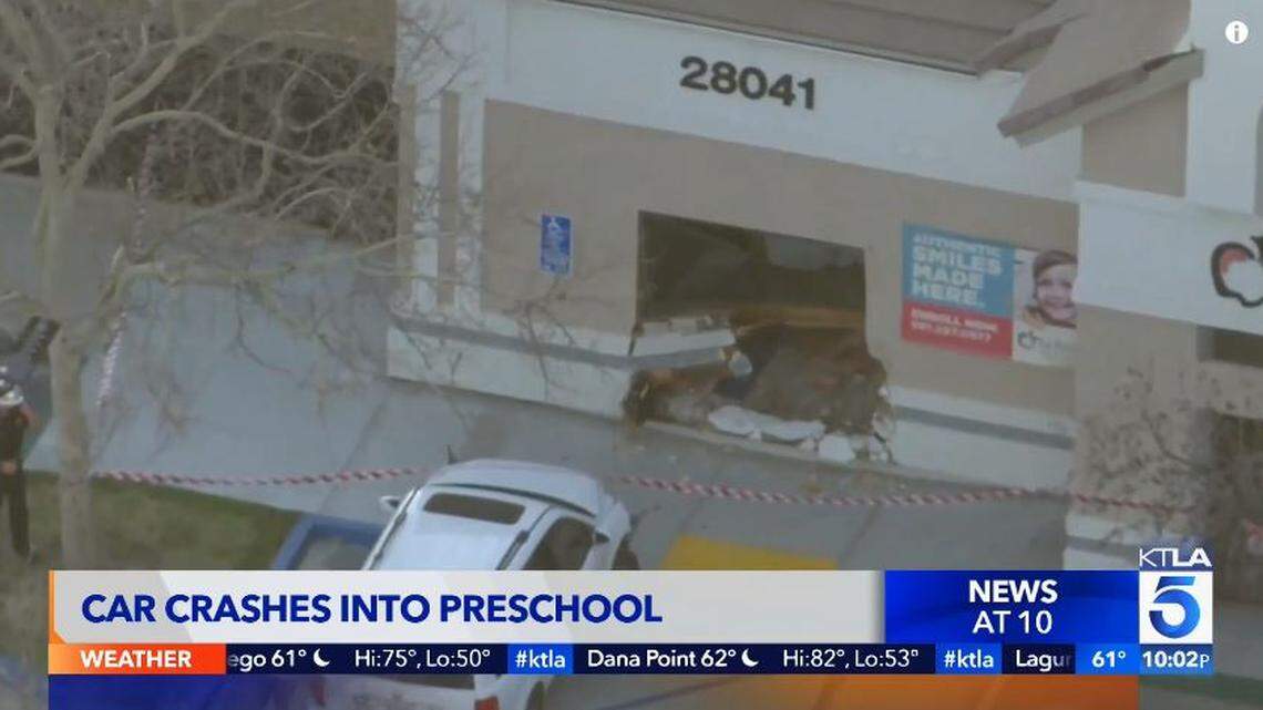 An SUV crashed into a preschool in Santa Clarita, California, trapping two kids under a fallen bookcase and injuring another.