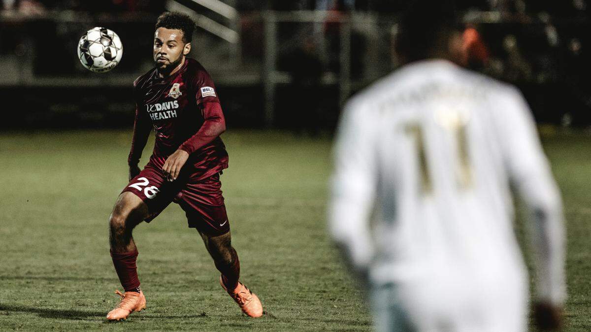 First-year Sacramento Republic FC player Andrew Wheeler-Omiunu takes the ball in the team’s season opener on Saturday, March 7, 2020, at Papa Murphy’s Park.
