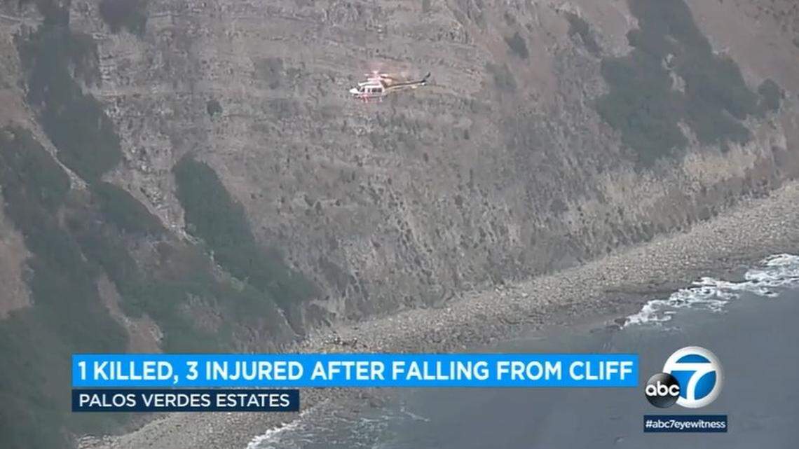 A 300-foot plunge off a Palos Verdes Estates cliff killed one and injured three others after they tried to save a friend from falling, California authorities say.