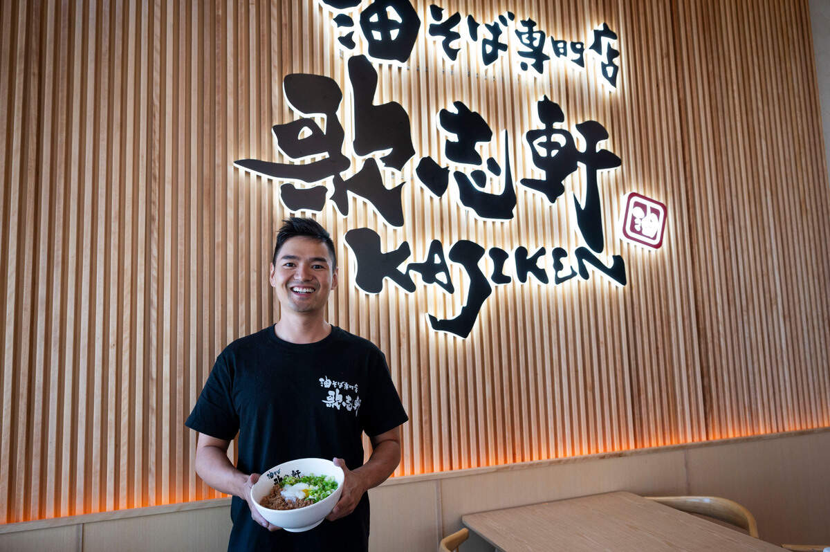 Elk Grove franchisee Alan Lin stands at Kajiken on Thursday. The Michelin-recommended restaurant serves abura soba, Japanese noodles similar to brothless ramen.