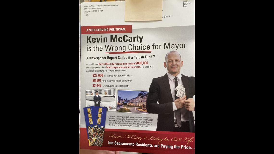 The California Alliance of Family Owned Restaurants PAC sent a negative mailer about Assemblyman Kevin McCarty, who’s running for mayor of Sacramento.