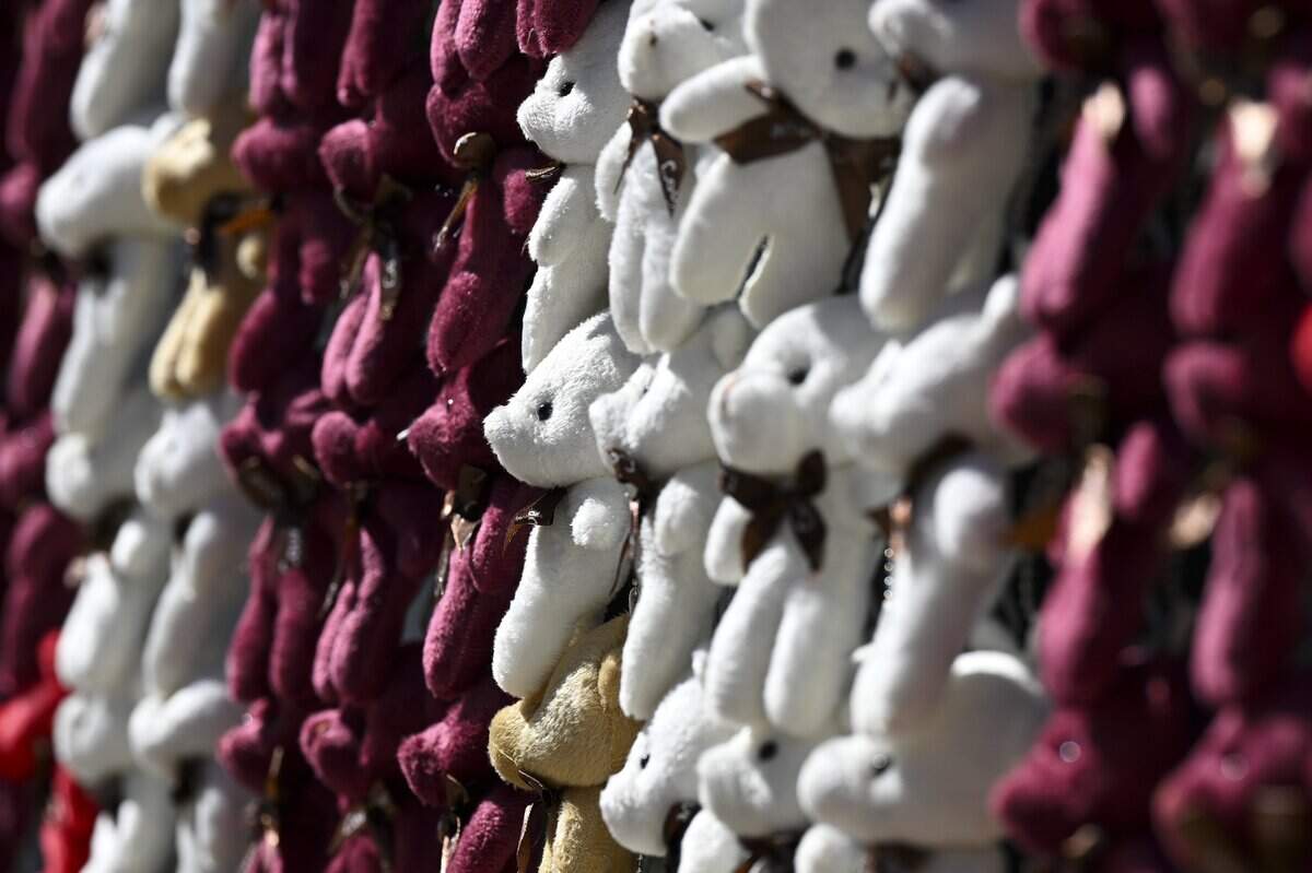 The “Bring Kids Back” installation, comprised of 20,000 teddy bears representing Ukrainian children who have been deported, forcibly transferred or separated from their families by Russia, was set up in front of the state Capitol on Monday.