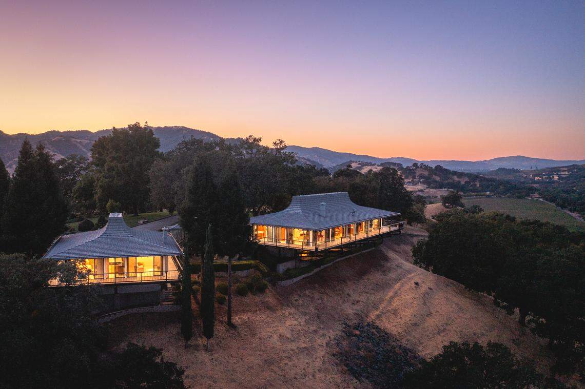 The 3,238-square-foot cantilevered home in Ukiah, California is for sale for $2.45 million.