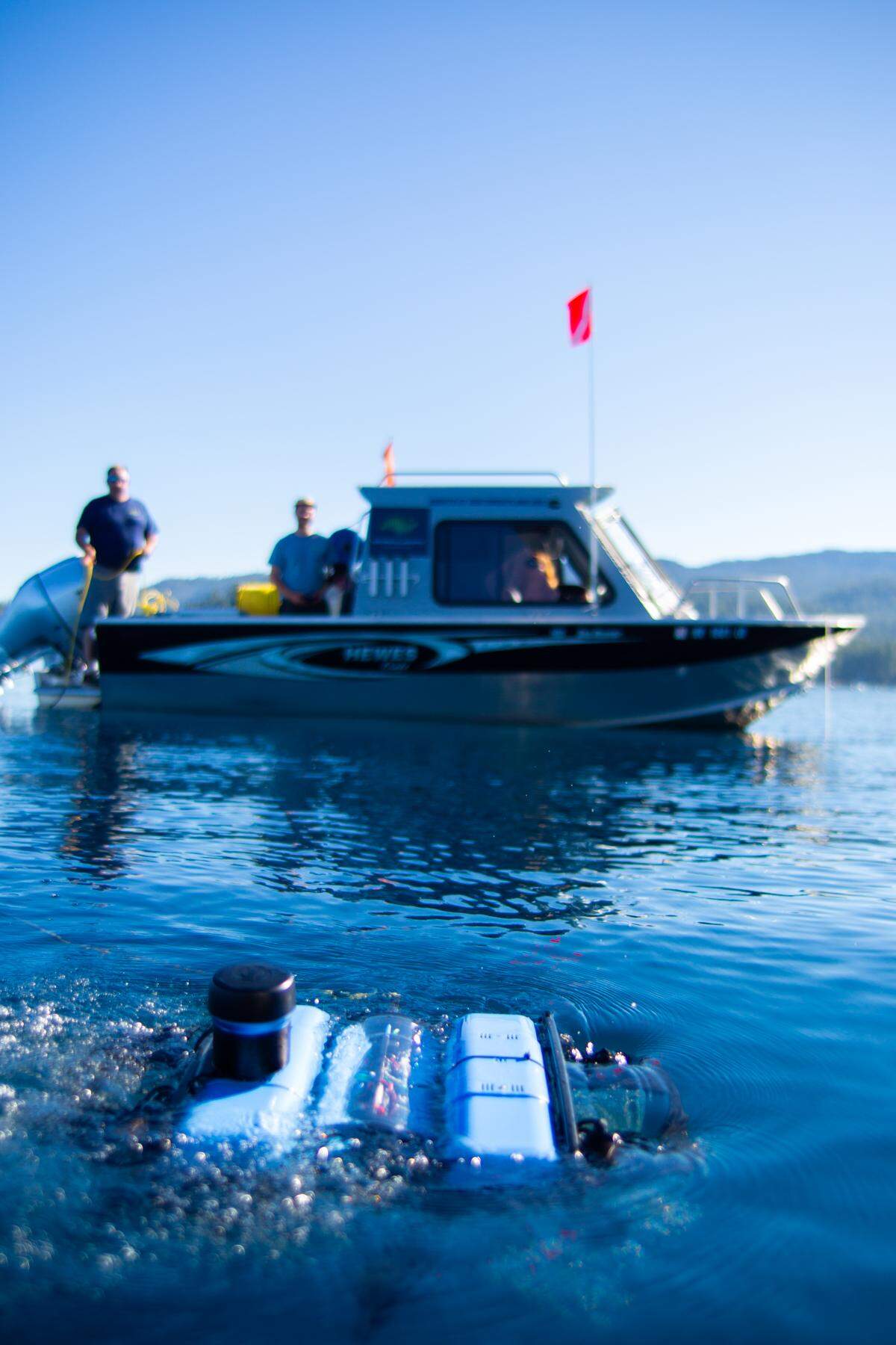 A remotely operated vehicle called “Deep Emerald,” pictured in 2022 on Lake Tahoe, dove to the bottom of the lake in a livestreamed event Friday, Sept. 5.