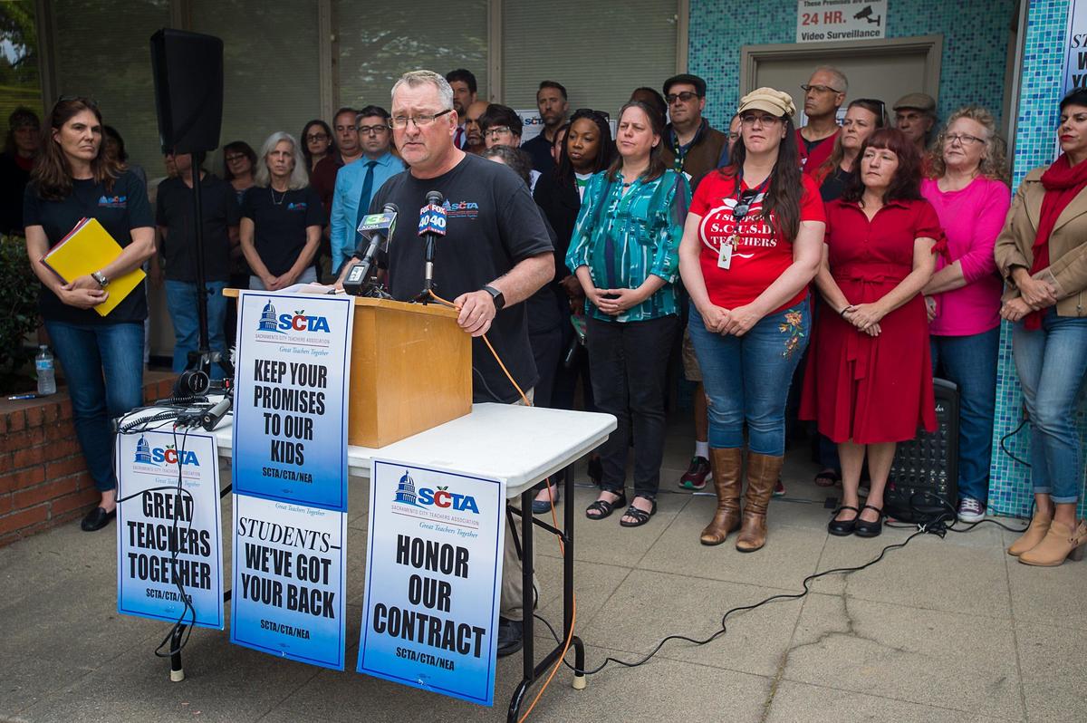 The Sacramento City Teachers Association president David Fisher announces Tuesday that teachers will strike on May 22 for one day in Sacramento.