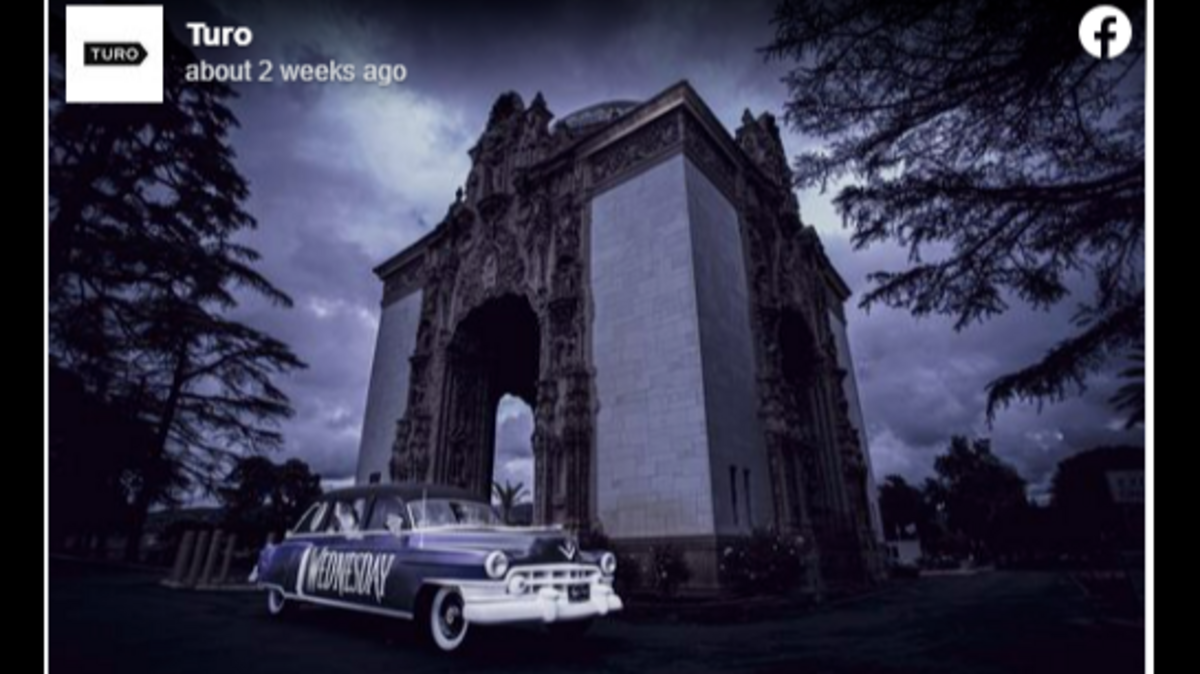 In collaboration with Netflix, Turo is offering Los Angeles residents the option to rent the Addams Family car for $13 a day, Turo said.