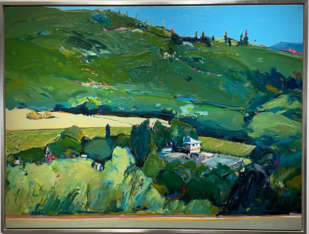Gregory Kondos’ ”Napa Valley Home,” 1990, on display at San Francisco’s Caldwell Snyder gallery.