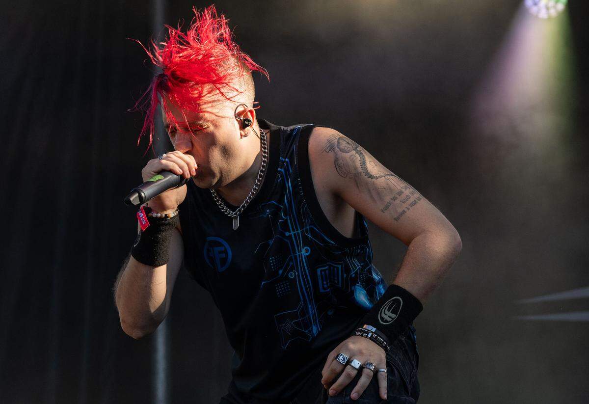 Lead vocalist Milo Silvestro of Fear Factory sings at the Aftershock festival in Sacramento’s Discovery Park on Sunday.