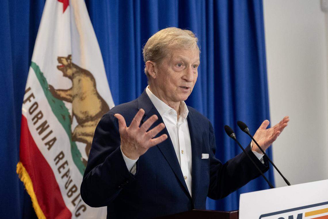 Steyer has vowed to take on utilities, corporations and other special interests, including at this press conference in January.
