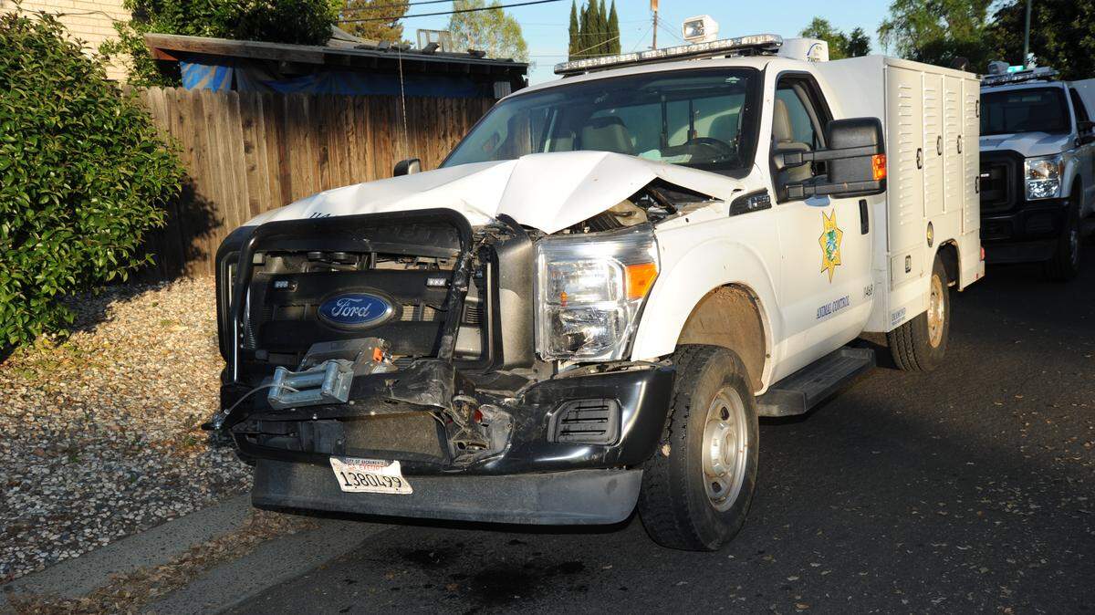 This city animal control truck hit Roger Dunstan’s vehicle in March 2015.