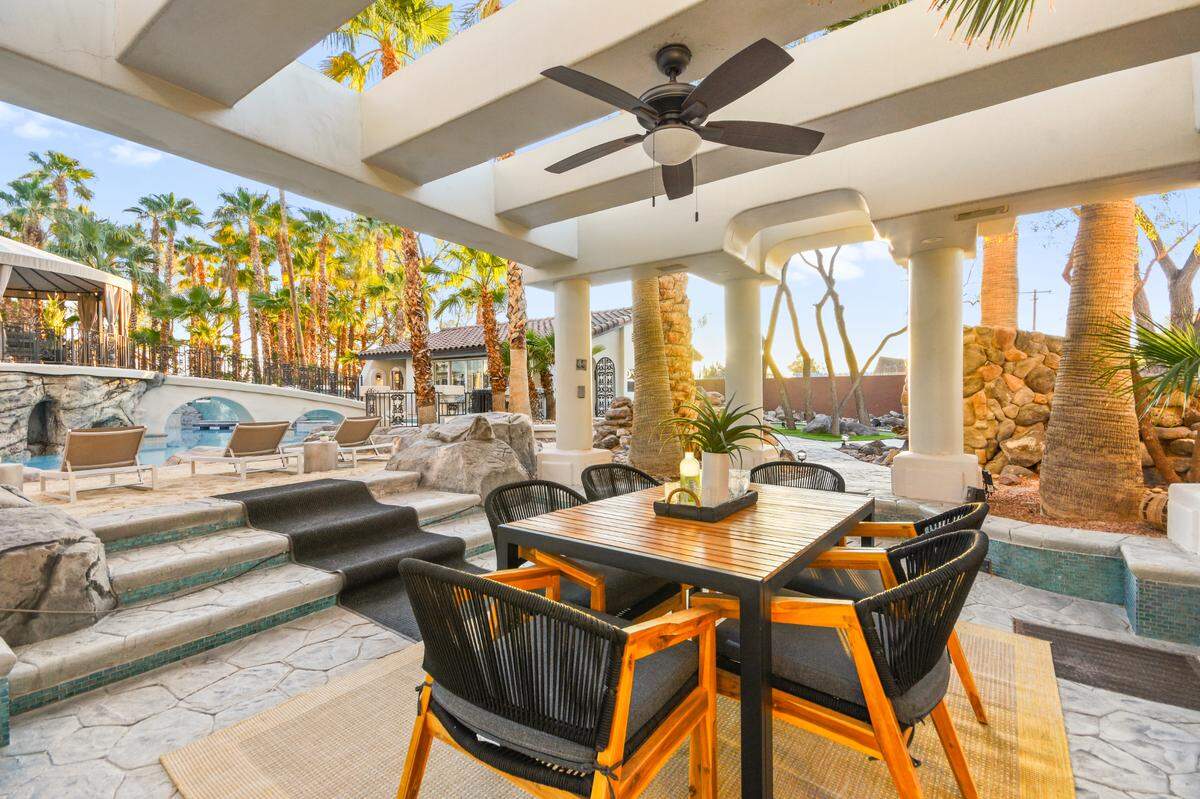 The home is near the Las Vegas strip, but with a resort-style backyard like this, why go anywhere?