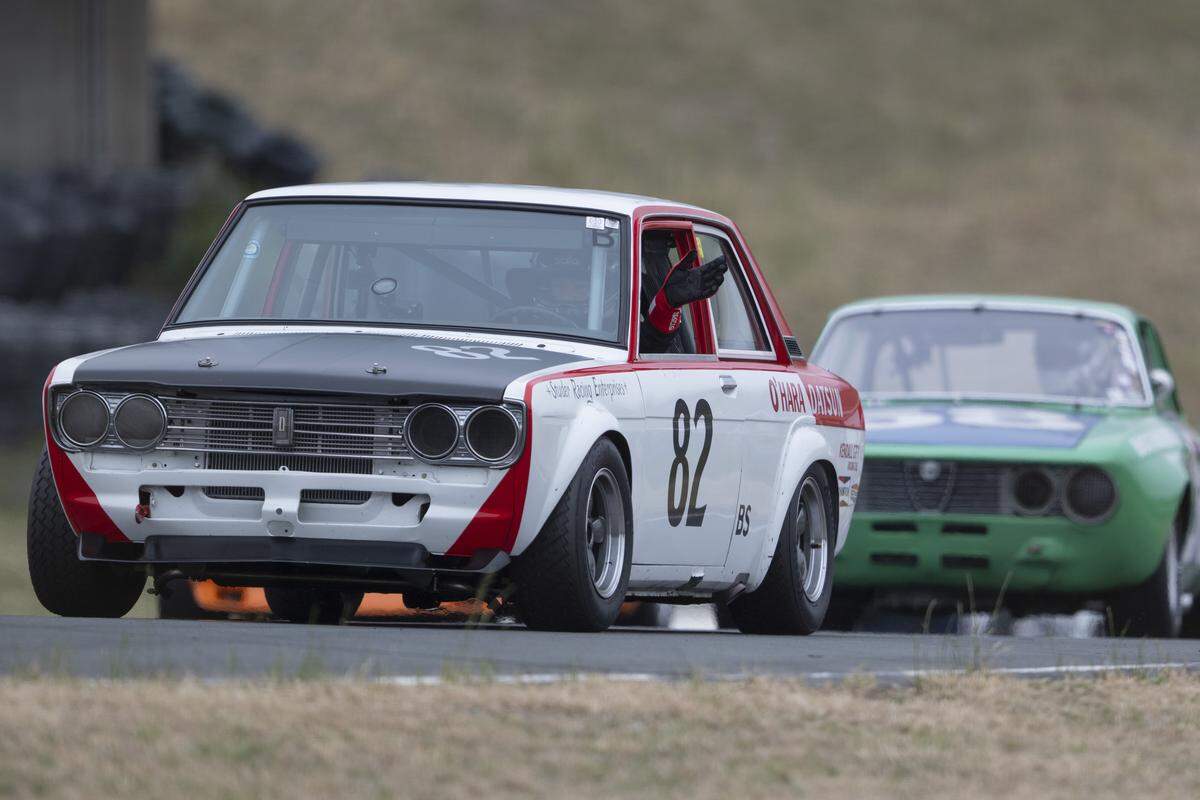 Jeff Mosing races a 1969 Datsun 510 Sedan in a race featuring historic Sports Car Club of America sedans from the years 1966 to 1979  during the Velocity Invitational at Sonoma Raceway in Sonoma on Saturday.
