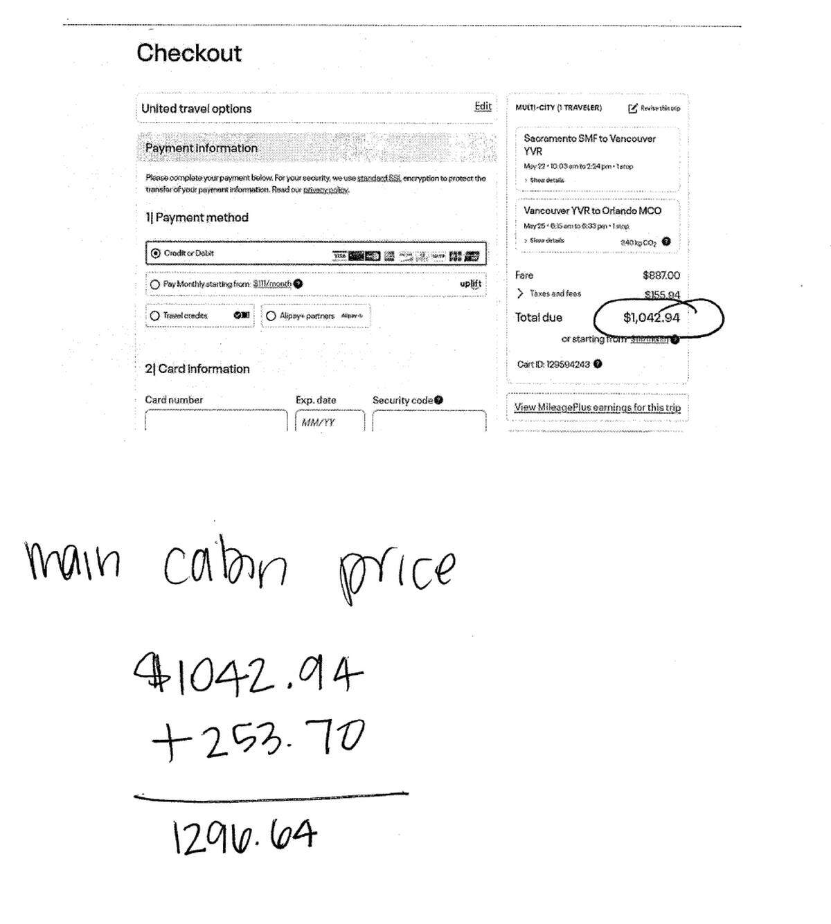 Estimate for Sacramento Police Chief Kathy Lester’s airfare, using “main cabin price” estimate.