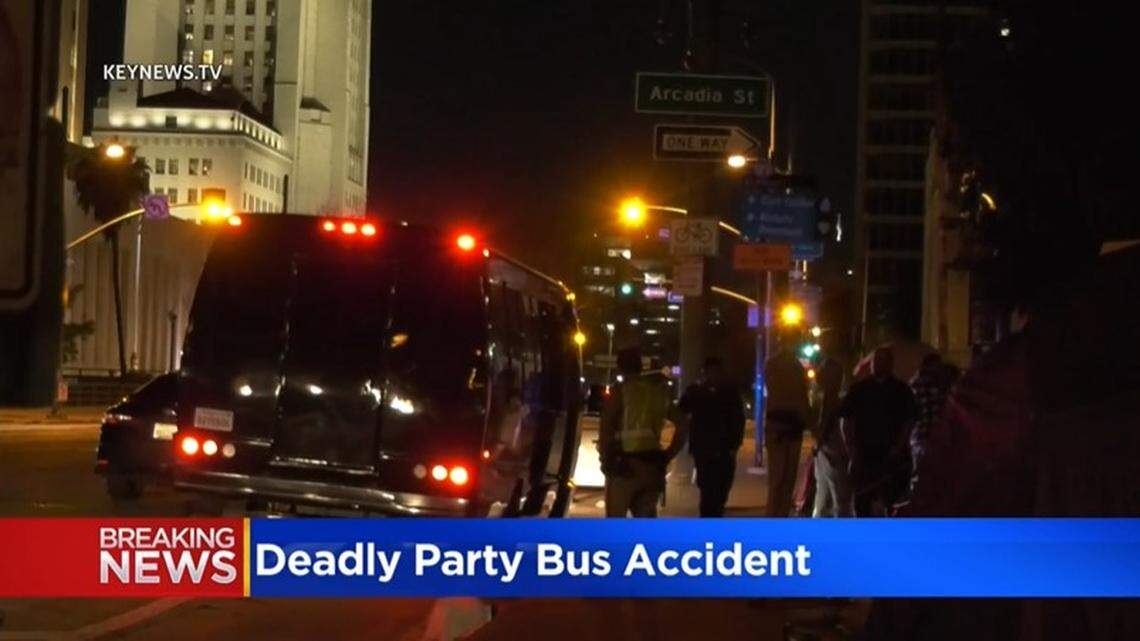 A 29-year-old woman died at 2:55 a.m. Saturday, Jan. 29, after falling from a party bus on a Los Angeles, California, highway, police say.
