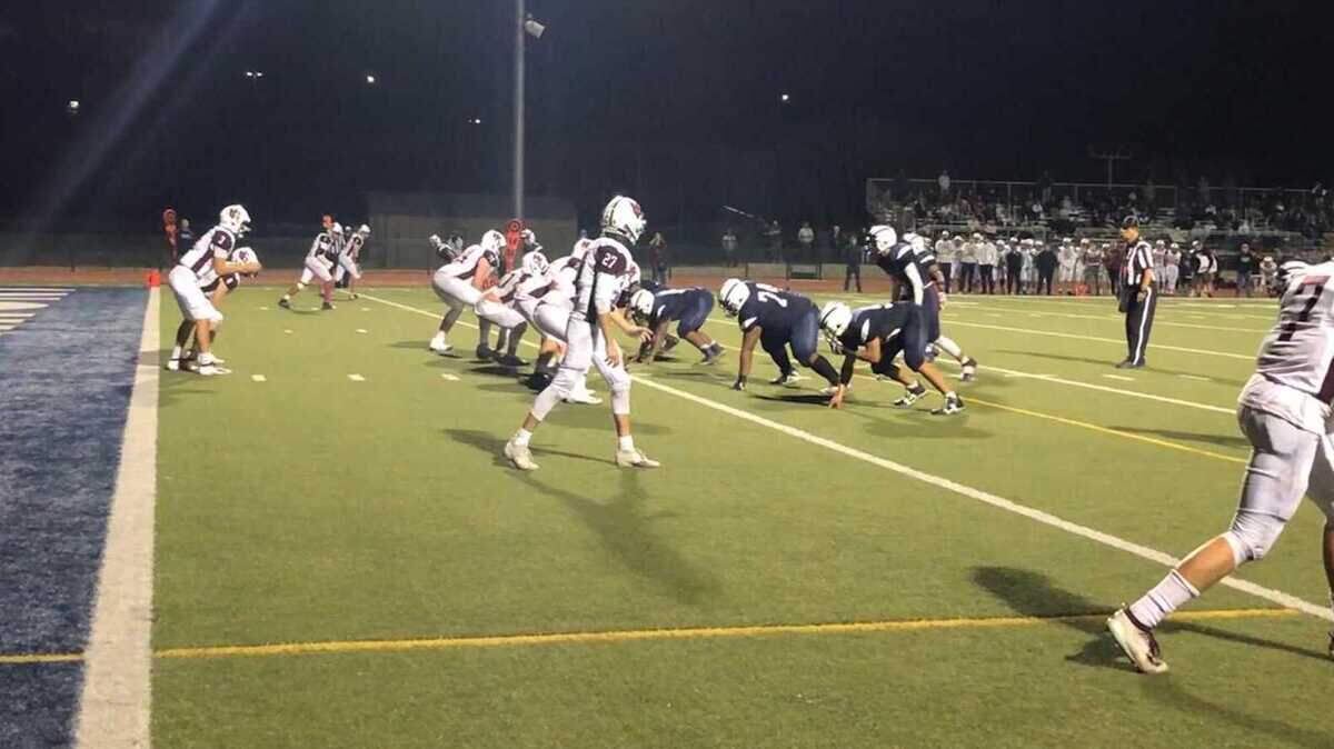 The Union Mine Diamondbacks line up against the Rosemont Wolverines on Friday, Oct. 4, 2019, at Rob Jones Stadium. The Diamondbacks won a nail-biter against the Wolverines, 34-33, to open Sierra Valley Conference play.