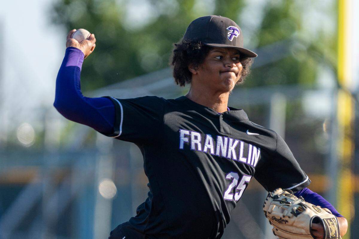 The Franklin High School Wildcats’ Dylan Wood pitches during the CIF Sac-Joaquin Section Division I baseball championship game at Sacramento City College against the St. Mary’s Rams of Stockton on May 23. The Wildcats are the No. 2 seed in Division I.