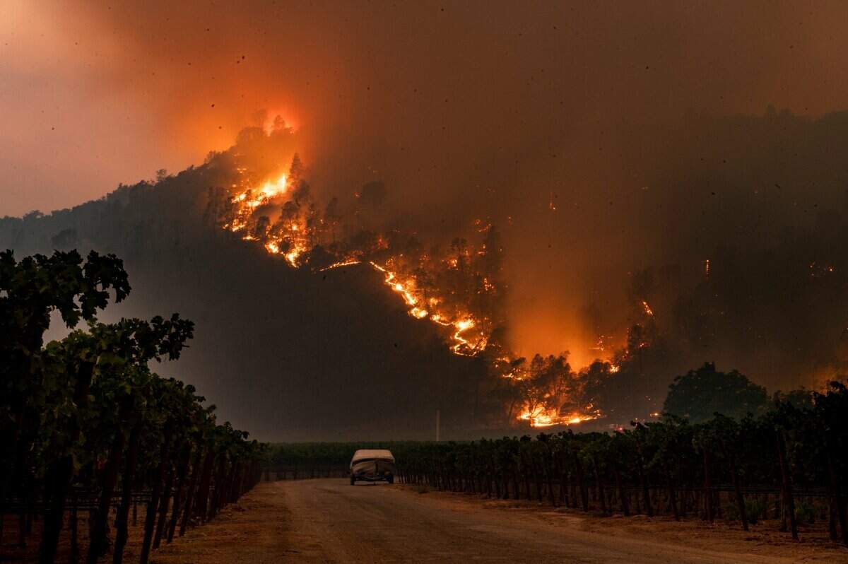 The Glass Fire burns on Glass Mountain on Monday from Calistoga.