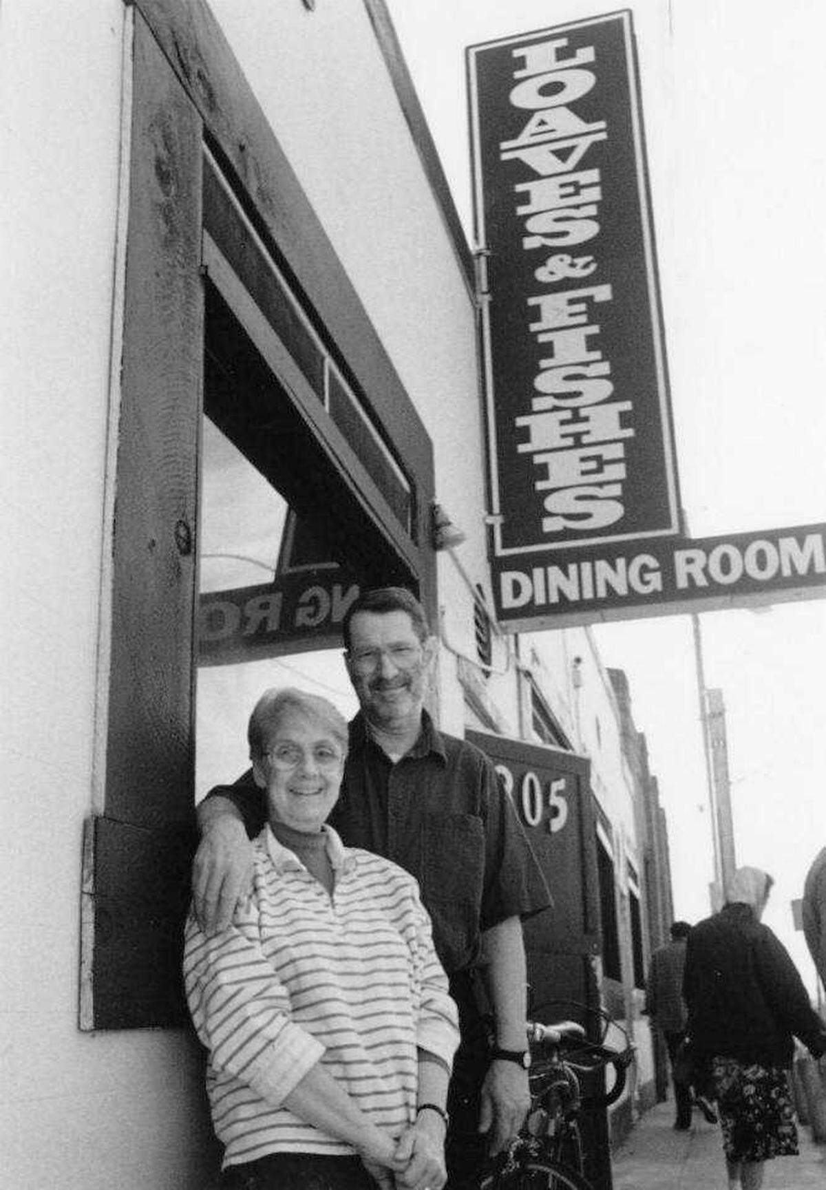Chris and Dan Delany are photographed outside Loaves & Fishes, which was started by the former Catholic servants in 1983. Chris Delany died Sept. 3, 2023, at the age of 90. Dan Delany had died in 2015. Their small operation, started in the trunk of their car, evolved into wraparound services that provide help, food and shelter to near 1,000 homeless people daily.