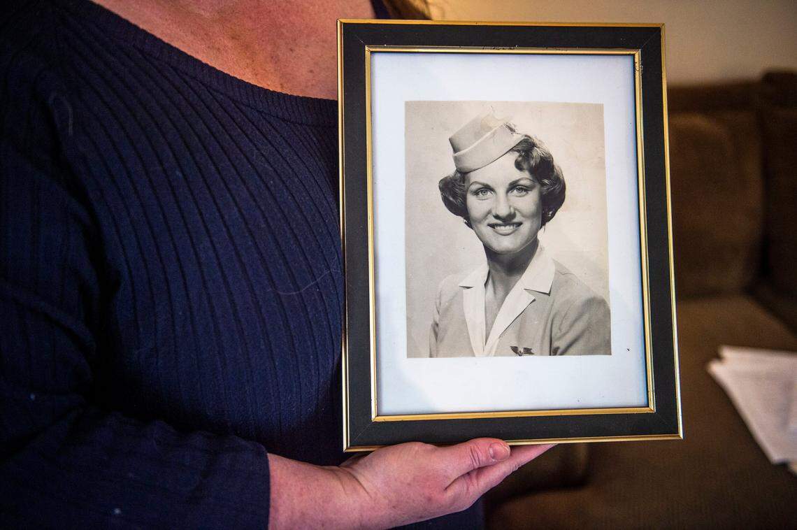 Tracy Sellers, a resident of Tahoe, holds a picture of her mother in her home, Monday, August 5, 2019.