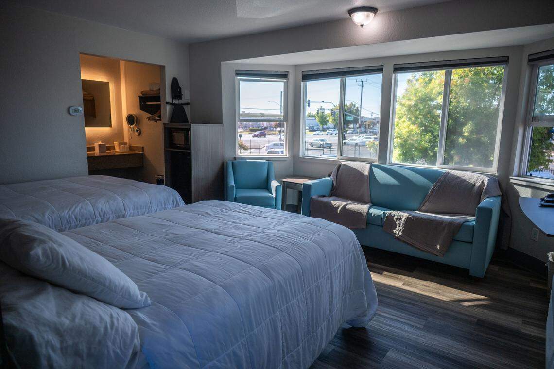 A double room is ready for move-in at Renewed Hope Transitional Housing on Thursday. The site features 57 transitional housing units for homeless adults who are formerly incarcerated with the intention of offering support services and reintegrating them into the community.