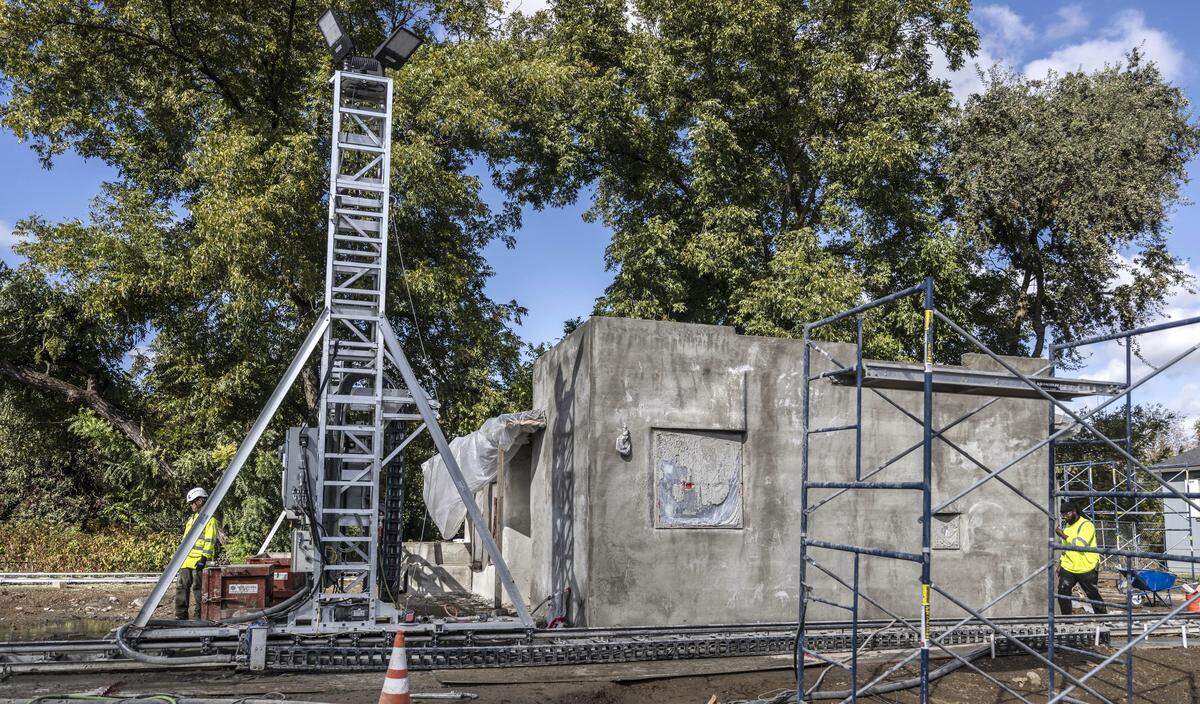 An SQ4D 3D printed home is under construction in Yuba County on Thursday.