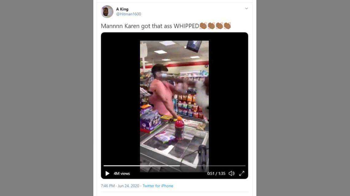 In a video posted to Twitter on Wednesday, June 24, 2020, a woman is punched after calling another woman the N-word inside a 7-Eleven in North Highlands, Calif. The video had be viewed more than 4 million times in 24 hours.