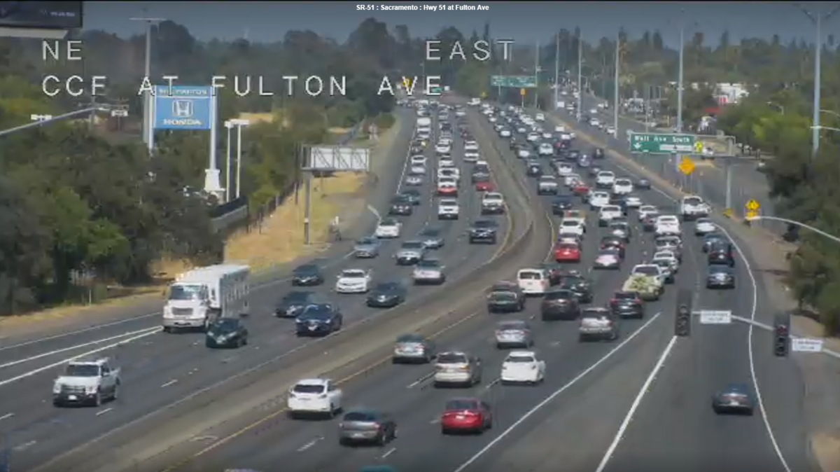 Traffic on eastbound Highway 80 has backed up due to a collision at Madison Avenue.