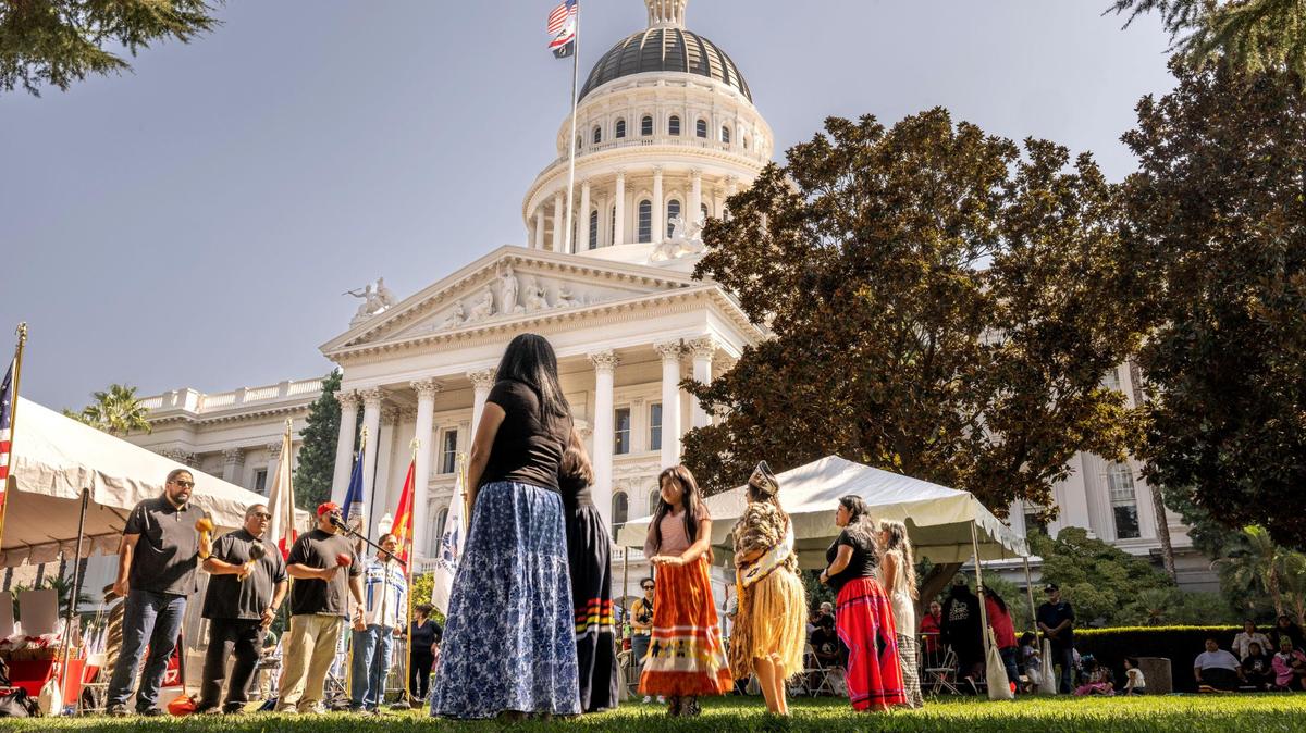 Intertribal Dance Singers and dancers perform during the California Native American Nations 56th Annual Native American Day at state Capitol on Friday, Sept. 22, 2023.