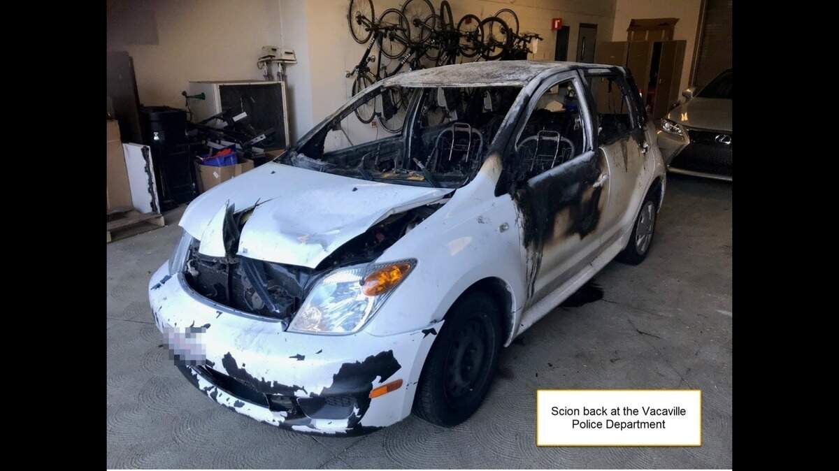 Jaron King of Davis allegedly attempted to run over multiple pedestrians in Vacaville, then led law enforcement on a chase along Interstate 80, where he lit his Scion hatchback on fire and jumped out while it was still moving, Vacaville police said.