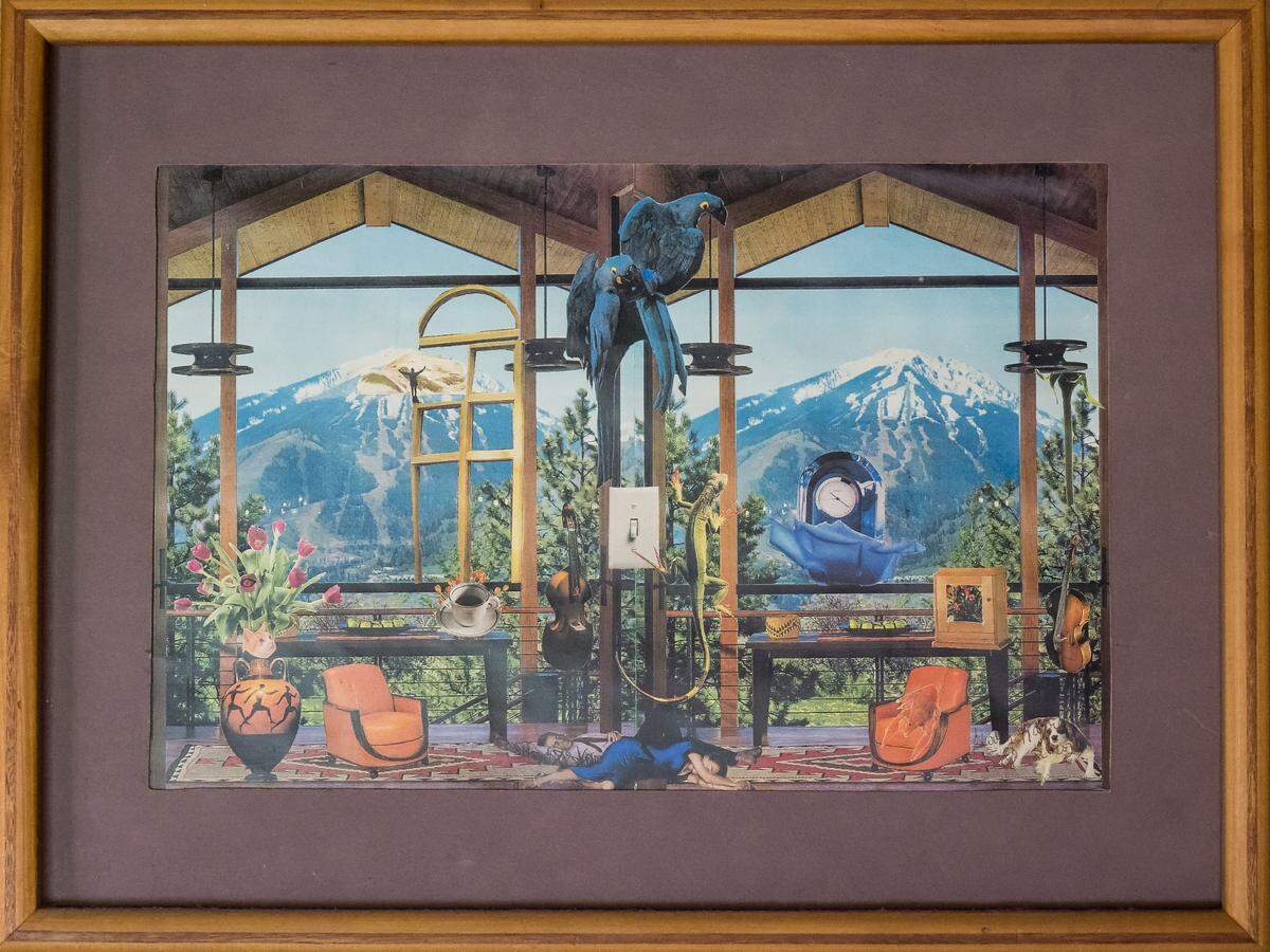 “The Mountains,” a collage created by Gary Harrell in about 1998, hangs in the artist’s home Wednesday, May 10, 2023, in south Sacramento. Harrell, who was released in 2020 from San Quentin State Prison, began doing art while serving a life sentence after a jury found him guilty of first-degree murder in 1978.