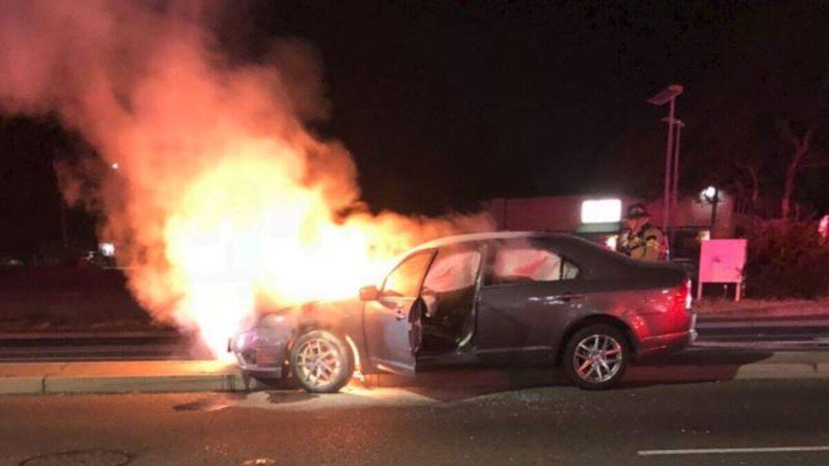 A car involved in a solo crash caught fire early Thursday morning, according to Citrus Heights police. Officer Josh Page pulled an unconscious man out of the driver’s seat of the burning car, the Police Department said in a news release.