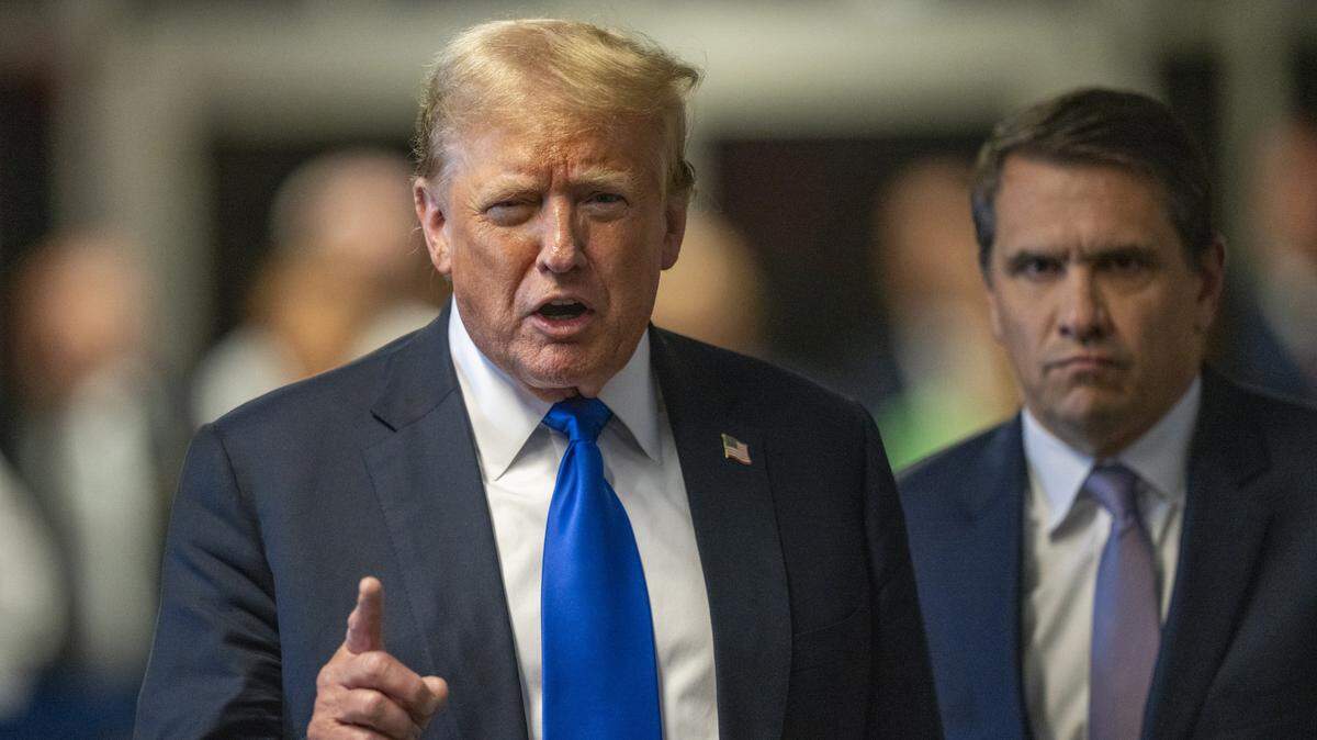 Former President Donald Trump speaks to the media after being found guilty following his hush money trial at Manhattan Criminal Court on Thursday, May 30, 2024, in New York City. The former president was found guilty on all 34 felony counts of falsifying business records in the first of his criminal cases to go to trial. Trump has now become the first former U.S. president to be convicted of felony crimes.