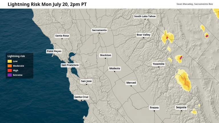 Flood Watch, lightning risk as monsoon storms target Sierra Nevada Monday-Tuesday