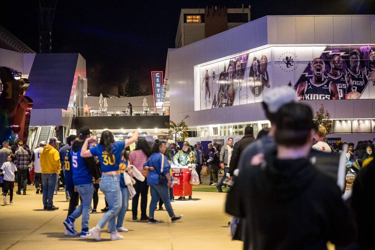 Fans fill DoCo after the NBA basketball game between the Sacramento Kings and the Golden State Warriors on Friday, April 7, 2023, at Golden 1 Center. The Warriors beat the Kings, 119-97.