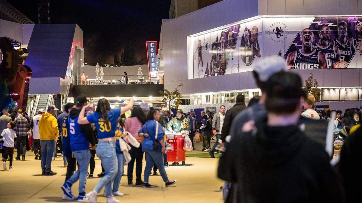 Fans fill DoCo after the NBA basketball game between the Sacramento Kings and the Golden State Warriors on Friday, April 7, 2023, at Golden 1 Center. The Warriors beat the Kings, 119-97.