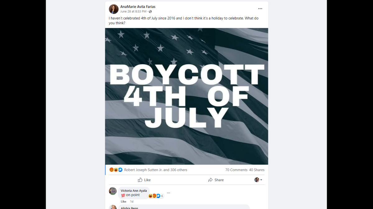 A school board member from California is urging others to boycott Independence Day in the wake of the abortion rights being overturned. (Screenshot from Facebook)