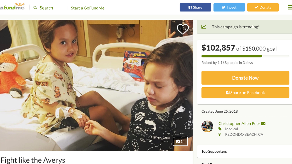 Kalea Avery, a 6-year-old from Torrance, California, was recently diagnosed with Medulloblastoma, a form of brain cancer. Then her younger brother Noah, 4, was found to have "the exact same tumor" just two weeks later.