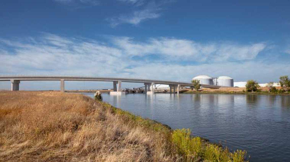 A rendering shows a low fixed bridge for West Sacramento.